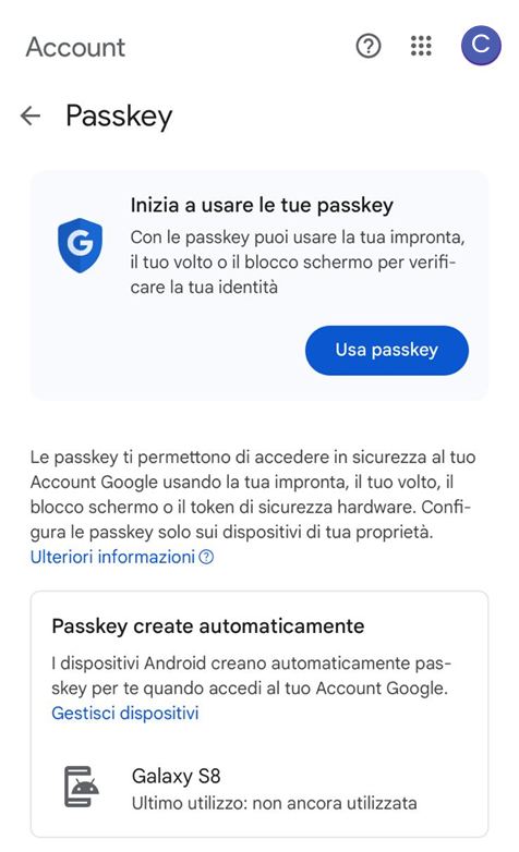 come si crea una passkey su google